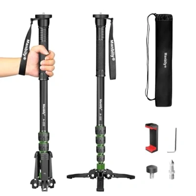 Imagen de Manbily Monopié de Cámara con Base trípode 5 Secciones 55 170cm, Extensible y Portátil, Aluminio para Viaje Pies Videocámara DSLR Canon, Nikon, Sony, Carga Máxima 7kg
