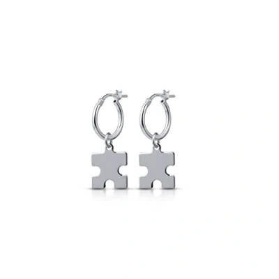 Imagen de Amberta Pendientes de Aro con Colgante para Mujer en Plata Ley 925: Aros Puzzle