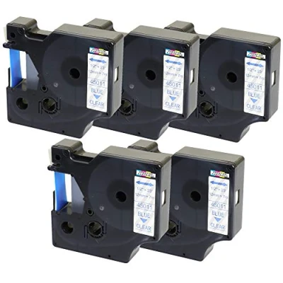 Imagen de 5 Casetes de Cinta compatibles con DYMO 45011 S0720510 Azul sobre Transparente 12mm x 7m para LabelManager 160 210D 260P 280 360D 420P 500TS PnP MobileLabeler LabelPoint LabelWriter 450 Duo