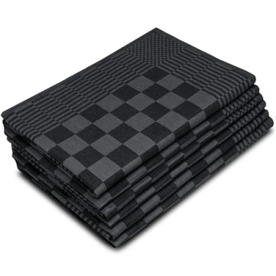 Imagen de ZOLLNER 6 paños de Cocina a Cuadros, 65x65 cm, Negro, 100% algodón