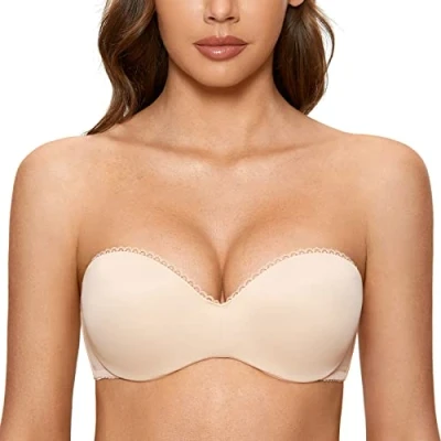 Imagen de DOBREVA Sujetador Sin Tirantes con Push Up Costuras para Mujer Beige 100B