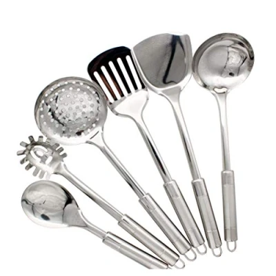 Imagen de Abcsea 6 Piezas Utensilios de Cocina Acero Inoxidable, Cuchara Perforada, Ranurada, Salsera