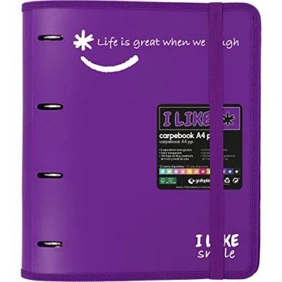 Imagen de Grafoplás 88101835. Carpeta 4 Anillas Troqueladas con Recambio, A4, Morado, Polipropileno Semirrígido, Incluye Separadores, Carpebook Like