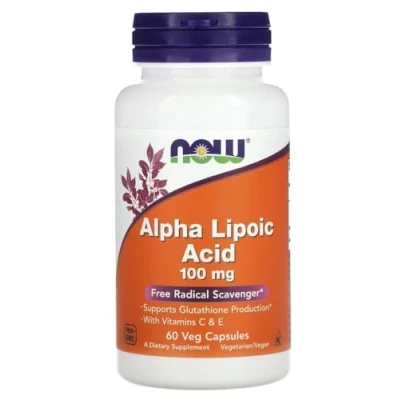 Imagen de Now Foods Alpha Lipoic Acid 100mg Ácido Alfa Lipoico con Vitamina C y E Apoyo para la Protección Celular Producción de Energía 60 Cápsulas