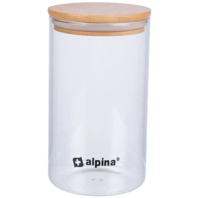 Imagen de alpina Tarro de almacenamiento 900 ml Recipiente cristal con tapa Tarros borosilicato/bambú Adecuado para dulces, arroz, espagetthi, cereales y más Apto lavavajillas