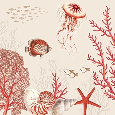 Imagen de 20 servilletas de la vida bajo el agua, peces, medusas, estrellas mar, algas, océano, decoración mesa, decoupage, técnica servilletas, 33 x cm