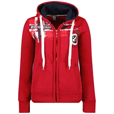 Imagen de Geographical Norway Fespote Lady Sudaderas Mujer con Capucha Y Bolsillos Sudadera Manga Larga Chaqueta Caliente Cremallera Jersey Mujeres Primavera Verano Otoño Invierno (Granate L)