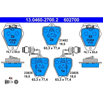 Imagen de ATE 13.0460 2700.2 Juego de pastillas freno con contacto avisador desgaste tornillos pinza AUDI: A8 D2