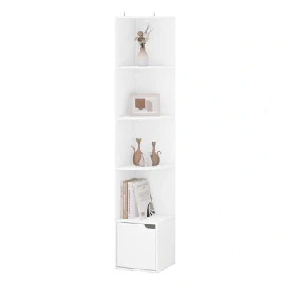 Imagen de WOLTU Estantería, Libreria con Estantes Almacenaje, 4 Comportamientos y Cajón, Armario Estanteria de Madera para Oficina, Salon, Habitacion, Moderna Esquina, Blanco, 29,5x29,5x158 cm