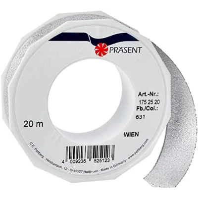 Imagen de Präsent C.E. Pattberg Wien Plata, 22 Yardas Malla metálica para Envolver, 1 Pulgada de Ancho, Accesorios decoración y Manualidades, Cinta Regalos, Cada ocasión, Plateado, 25mm 20m, 20