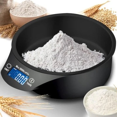 Imagen de Retoo Báscula Digital de Cocina con Bol, 5 kg, Balanza Electrónica, Escala Pantalla LCD, Alta Precisión, Función Tara, Cuenco Desmontable, para Hornear y Cocinar, Capacidad 700ml, Negro