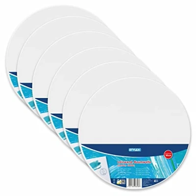 Imagen de Stylex 28658 P6 Bastidor redondo de 30 cm diámetro con lienzo algodón 100% imprimado en la parte trasera grapada para pintura al óleo acrílica témpera gouache (6 unidades)