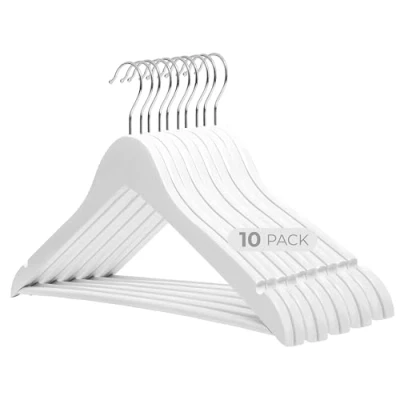 Imagen de COM FORT HOUSE Pack 10 Perchas de Madera Maciza Diseño Elegante con Garra para Trajes Gancho Giratorio Acero Inoxidable
