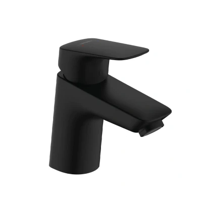 Imagen de hansgrohe Logis grifo lavabo con vaciador automático, ahorro de energía (CoolStart), monomando 67 mm, mezclador agua (EcoSmart), negro mate, 71072670