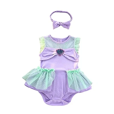 Imagen de Lito Angels Disfraz de Sirena Princesa Ariel para Bebé Niñas Body Mamelucos Onesie Vestido con Diadema Talla 12 18 Meses