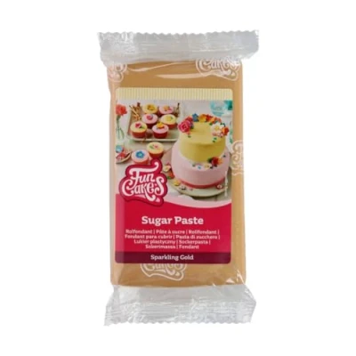 Imagen de FunCakes Pasta de Azúcar Sparkling Gold, Fondant, Fácil usar, Sabor Vainilla, Óptimo para la Decoración Tartas, 250 g