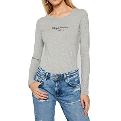 Imagen de Pepe Jeans New Virginia Camiseta para Mujer Slim Fit Manga Larga Gris, XS