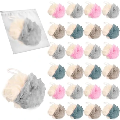 Imagen de Sadocom Paquete de 24 esponjas lufa viaje, envueltas individualmente, pequeñas baño 4 pulgadas para ducha, multicolor