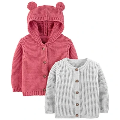 Imagen de Simple Joys by Carter&#039;s 2 Pack Neutral Knit Cardigan Sweaters Suéter, Gris/Rojo, 6 9 Meses (Pack de 2) para Bebés