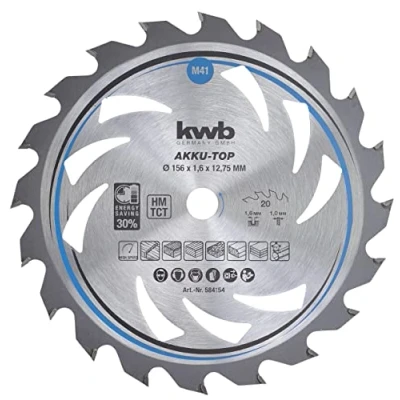 Imagen de kwb 584154 Hoja de sierra circular ahorro energía Easy Cut, diámetro 156 x 12,75 mm corte fino con dentado alterno especial 20 dientes Z20, AKKU TOP fino, 210 30