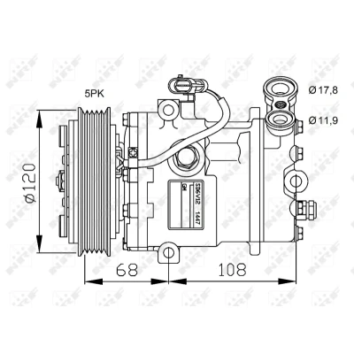 Imagen de NRF 32775 Compresor de Aire Acondicionado SD6V12 1447 12 PAG 46 con junta anular OPEL: Corsa C Hatchback, Combo Tour, Tigra Twintop