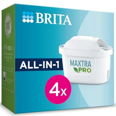Imagen de BRITA Maxtra Pro Cartuchos de filtro agua todo en 1 (4 unidades, repuesto original para todas las jarras dulce). Filtra microimpurezas como PFAS, cloro, cal y metales