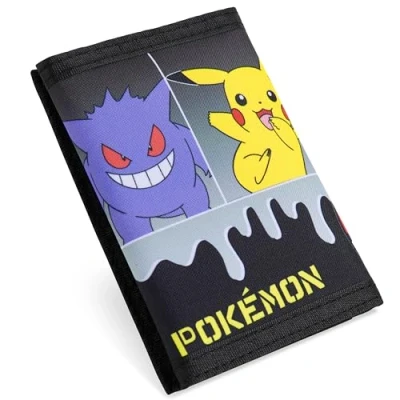Imagen de Pokémon Billetera Trifold para Niños con Compartimento Cremallera Monedas y Bolsillo Transparente DNI (Negro/Multi)