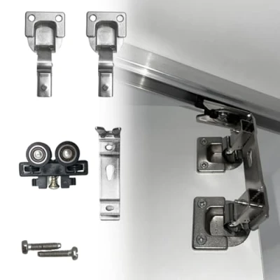 Imagen de Evotrade Kit de herramientas deslizantes plegables tipo libro para puertas móviles o nichos pared con cierre amortiguado (grupo carro adicional)