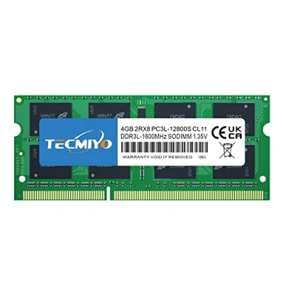 Imagen de TECMIYO 2RX8 4GB PC3L 12800S DDR3/DDR3L 1600MHZ Sodimm DDR3L 1600 PC3 12800 CL11 1.35V/1.5V 204Pin Non ECC Unbuffered Laptop Memory RAM Module for Mac Intel and AMD System