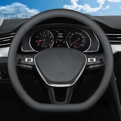 Imagen de YCDSSM Coche Funda Volante Cuero para Citroen Space Tourer, Cubierta de Microfibra Antideslizante Transpirable Protector Accesorios,D Black 3