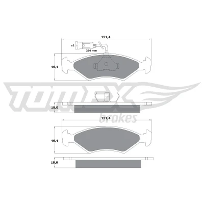 Imagen de TOMEX brakes TX 10 281 Juego de pastillas freno Eje delantero con contacto avisador desgaste FORD: FIESTA 3, 4, Sierra Mk2 Berlina