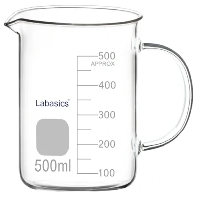 Imagen de Labasics Vaso de Vidrio, G3.3 Borosilicato Grado Laboratorio Graduado Vidrio Transparente Medidor Precipitados Griffin con Asa y Pico, 500 ml