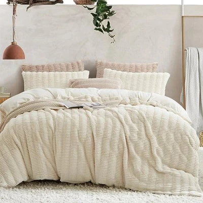 Imagen de Lanqinglv Ropa de Cama Felpa 135 x 200 cm, Color Blanco, mullida, Pelo Largo, sintético, Invierno, cálida y acogedora, Franela Polar, Tacto Cachemira, Funda nórdica con