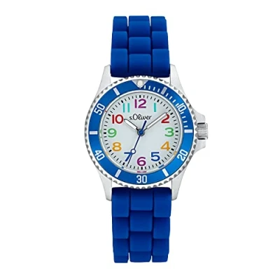 Imagen de s.Oliver Reloj de Pulsera Niños Cuarzo Analógico, con Correa Silicona, Azul, 3 bar Resistente al Agua, Viene en Caja Regalo, 2033506