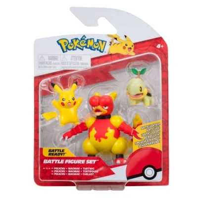 Imagen de Pokémon PKW2681 Juego de Figuras Batalla Chelast, Pikachu, Magmar Oficiales detalladas, 5 cm Cada uno