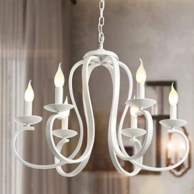 Imagen de Ganeed candelabro de campo francés, candelabros velas blancas 6 luces, colgante metal vintage, iluminación techo para mesa comedor, cocina con isla, sala estar