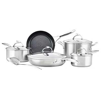Imagen de Circulon SteelShield Juego de 5 sartenes acero inoxidable, antiadherentes con tornillero ranurado metal incluido y asas para mantenerse fresco, utensilios cocina