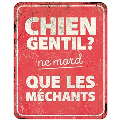 Imagen de D&amp;D Home, Panel de Aversión Atención al Perro, 25x20x0,3 cm, Versión Francesa, Fondo Rojo, Señal Advertencia Metal Resistente óxido con Texto Divertido