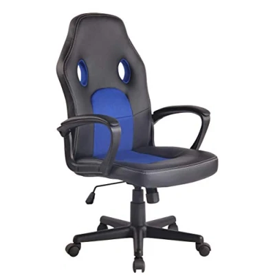 Imagen de CLP Silla De Oficina Elbing En Cuero PU I Ordenador Giratoria &amp; Regulable Altura Gamer Deportiva con Ruedas, Color:Negro/Azul