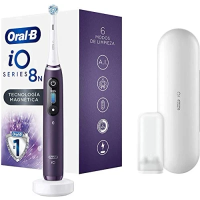 Imagen de Oral B iO 8N Cepillo de Dientes Eléctrico con Mango Recargable, Tecnología Magnética Braun, 1 Cabezal Recambio, Pantalla a Color, Cargador y Estuche Viaje Premium Morado