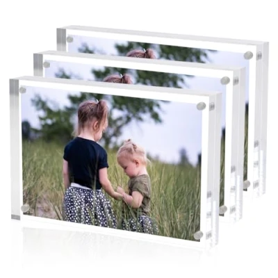 Imagen de Sezanrpt marco de fotos acrílico 10 x 15 cm, 3 unidades, pantalla transparente, magnético cm para familia, mascotas, amigos, imágenes cálidas, marcos