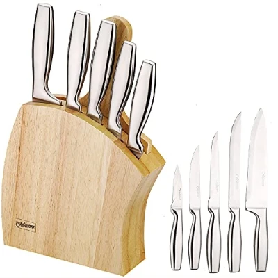 Imagen de Cuchillo Maestro Mr 1411 7 Pcs,taco Madera, 5 Cuchillos Acero Inox, Tabla Cortar