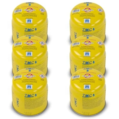 Imagen de Z.M.C 6 cartuchos de gas butano 190 g, tipo C200 EN417, con válvula seguridad, cartucho ideal para quemadores gas, hornillos camping, sopletes,