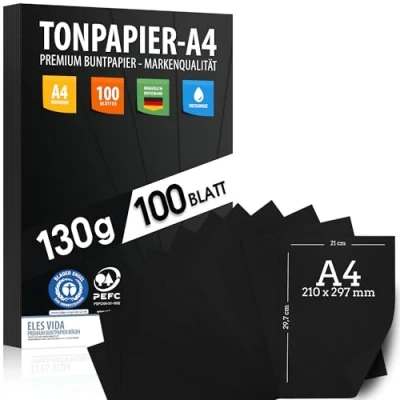 Imagen de 100 piezas de papel arcilla negra A4 130 g grosor hojas artesanía negro completo dibujo estable, cartón para manualidades accesorios creativos álbumes fotos