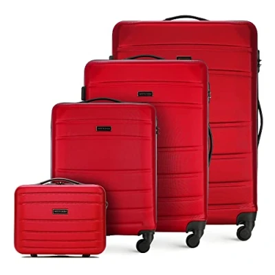 Imagen de WITTCHEN Maleta de Viaje Equipaje Mano Cabina ABS con 4 Ruedas giratorias Cerradura combinación Asa telescópica Globe Line Set Maletas Rojo