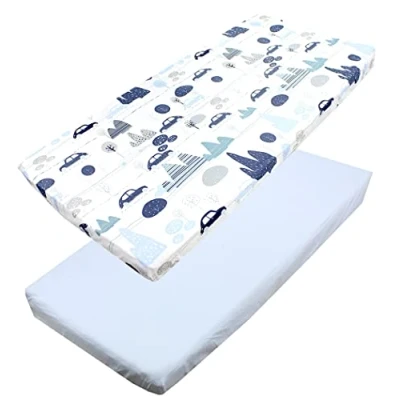 Imagen de TupTam Sábana Ajustable para Cuna Bebé 2 Pack, Coches Azul, 60 x 120 cm