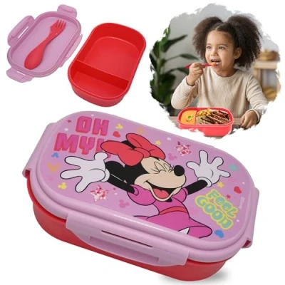 Imagen de SRV Hub® Lonchera con Spork tiene dos compartimentos sin BPA recipiente de comida para niños escolares plástico unisex tamaño 20 cm (caja almuerzo cubiertos princesa hada)