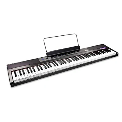 Imagen de RockJam Teclado de piano digital para principiantes con teclas semipesadas tamaño completo, Soporte música, Fuente alimentación y altavoces incorporados, Color Negro, Versión antiguo