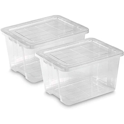 Imagen de COM FORT HOUSE Caja de Almacenaje Plástico Transparente Cierre Clip Robusto Capacidad 22 litros Medidas 395 x 310 225 mm Lote 2 Unidades