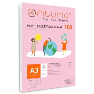 Imagen de Paquete de folios A3 100gr con 50 Hojas Blancas, Papel Multifuncional para Uso Escolar y Entornos Laborales. Ideal impresoras láser, inyección o fotocopiadoras Ofituria